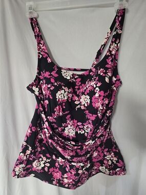 Floral Scoop Swimming Top in Black and Pink Lands End